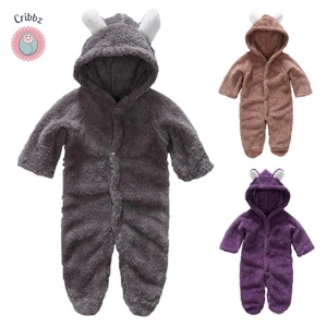 Winter Plush Baby Cartoon Hooded Romper