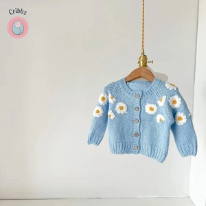 Autumn Daisy Embroidery Baby Cardigan