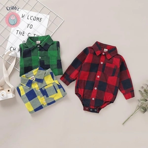 Red Plaid Long Sleeve Baby Boy Romper