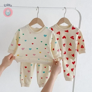 Cozy Kids Heart Print Hoodie Tracksuit Set