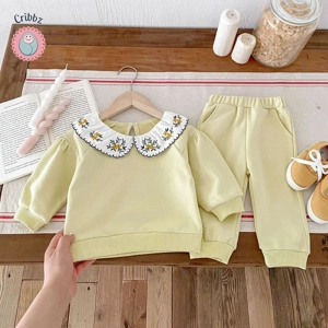 Girls Embroidered Doll Collar Hoodie Set