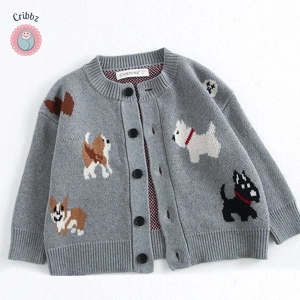 Cute Dog Jacquard Cardigan for Kids