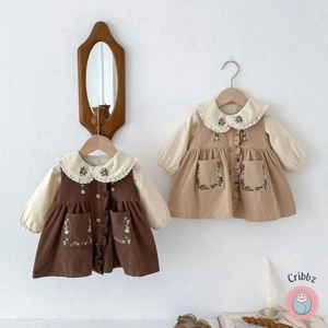 Autumn Childrens Embroidered Tank Dress Vest Set