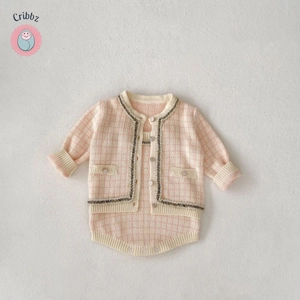 Autumn Baby Knitted Plaid Overalls