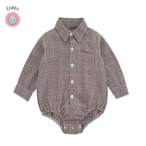 Plaid Cotton Long Sleeve Baby Bodysuit
