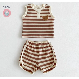 Cute Baby Boys Waffle Bear Outfit Set