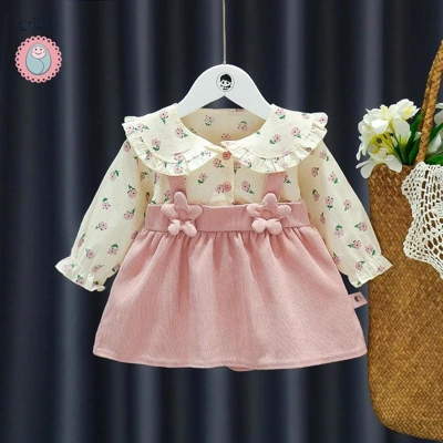 Autumn Newborn Girls Cartoon Flower Dress title=