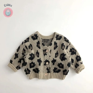 Leopard Print Knit Cardigan for Kids
