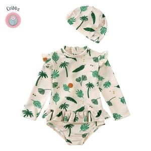 Ruffled Long Sleeve UV Swimsuit for Kids