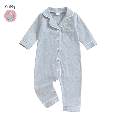 Patchwork Collar Baby Romper Sleepwear title=