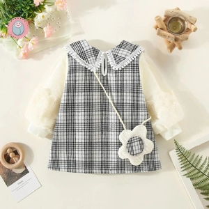 Winter Baby Girls Plaid Dress with Bubble Sleeves