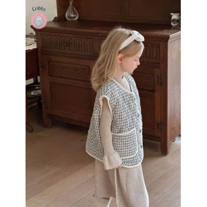 Childrens Plaid Fur Lined Vest Jacket