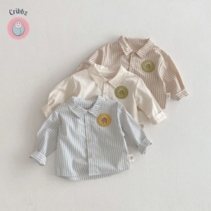 Boys Striped Lapel Long Sleeve Shirt