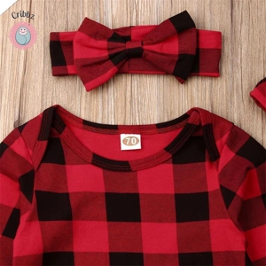 Plaid Baby Nightgown with Beanie and Headband