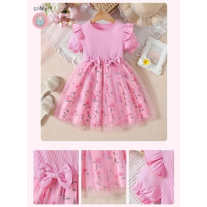 Trendy Floral Bow Dress for Girls