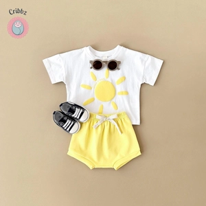 Cartoon Wave T-shirt and Beach Shorts Set