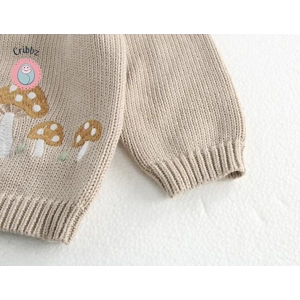 Mushroom Embroidery Baby Cardigan Sweater