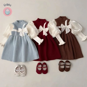 Cute Lantern Sleeve Knitted Dress for Girls