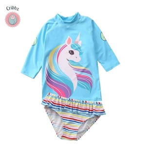 Happy Flute Cartoon Long-Sleeve Swimsuit Set