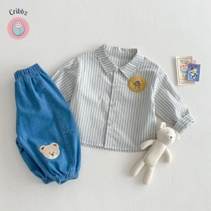 Boys Striped Lapel Long Sleeve Shirt