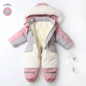 Warm Hooded Ski Jumpsuit for Children