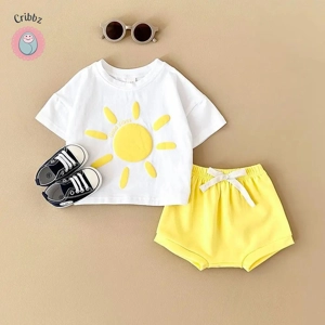 Cartoon Wave T-shirt and Beach Shorts Set