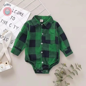 Red Plaid Long Sleeve Baby Boy Romper