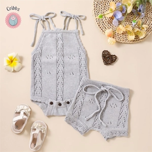 Newborn Baby Girls Summer Knit Romper Set