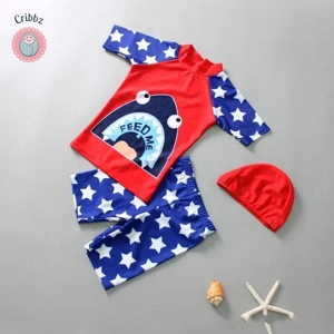 Boys Short Sleeve Swimwear Set with Hat