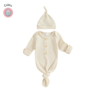 Newborn Baby Knotted Gown and Hat Set