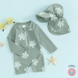 **Toddler Long Sleeve Floral Swimsuit with Hat**