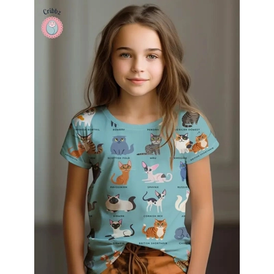 Cribbz Kawaii Cartoon Cat T-Shirt title=
