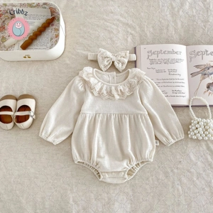 Spring Lace Collar Baby Bodysuit Set