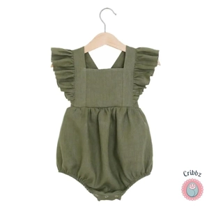 Summer Ruffled Cotton Linen Baby Romper