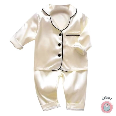 Korean Silk Satin Childrens Pajama Set title=