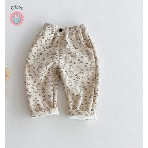 Cozy Floral Fleece Lined Kids Trousers