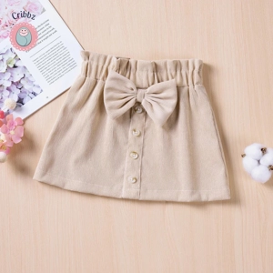 Toddler Girl Solid Button Skirt with Bow