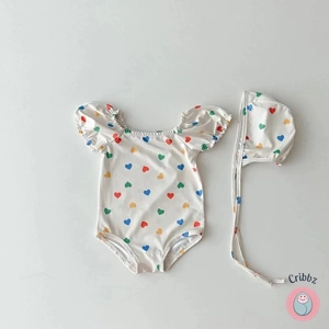 Girls Heart Print One Piece Swimsuit