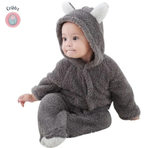 Winter Plush Baby Cartoon Hooded Romper