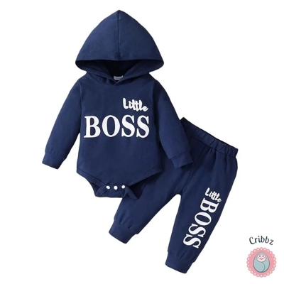 Newborn Baby Boy Hooded Sweatsuit Set title=