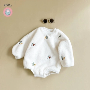 Winter Baby Girls Embroidered Fleece Romper