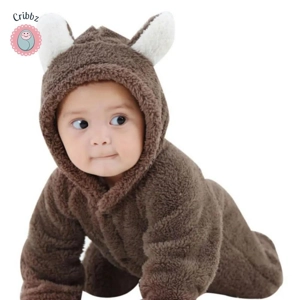 Winter Plush Baby Cartoon Hooded Romper