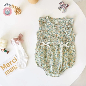 Cute Floral Sleeveless Baby Girls Bodysuit