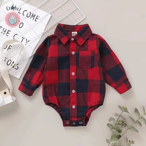 Red Plaid Long Sleeve Baby Boy Romper