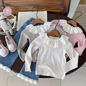 Girls Lace Ruffled Collar Blouse