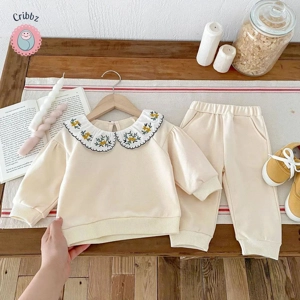 Girls Embroidered Doll Collar Hoodie Set