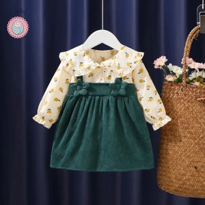 Autumn Newborn Girls Cartoon Flower Dress