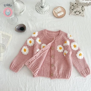 Autumn Daisy Embroidery Baby Cardigan