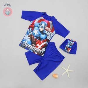 Boys Short Sleeve Swimwear Set with Hat