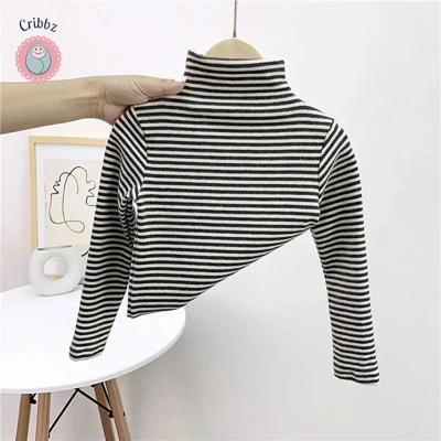 Autumn Winter Striped Turtleneck Shirt for Kids title=